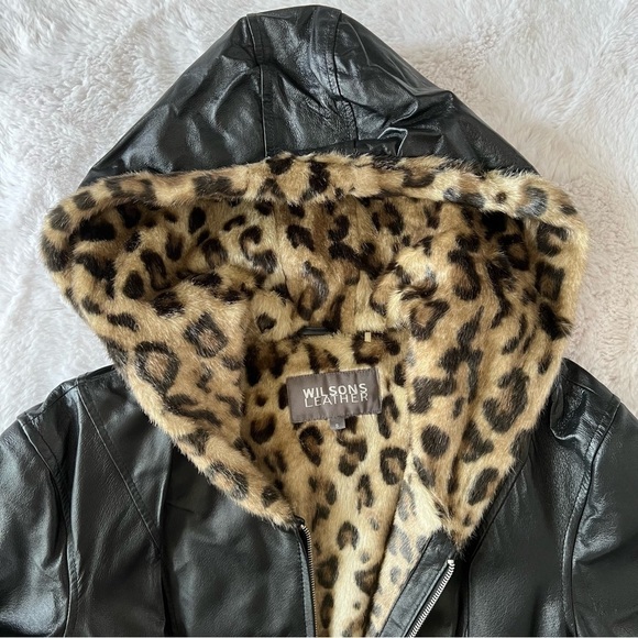 Vintage Leather and Leopard Hooded Winter Coat 🔥 - Picture 6 of 11